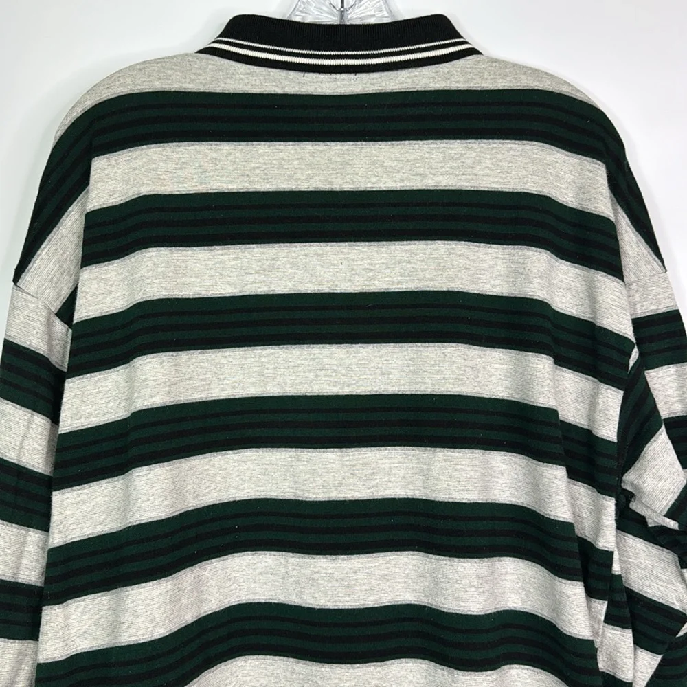 Vintage Nike Green Gray Black Striped Long Sleeve Polo Rugby Shirt XL 90s